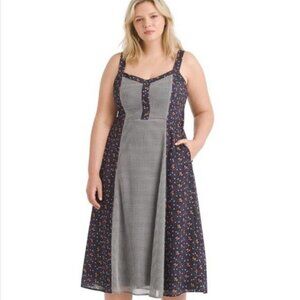 ModCloth Dress Womens Medium Floral Gingham Patchwork Maxi Sundress Picnic